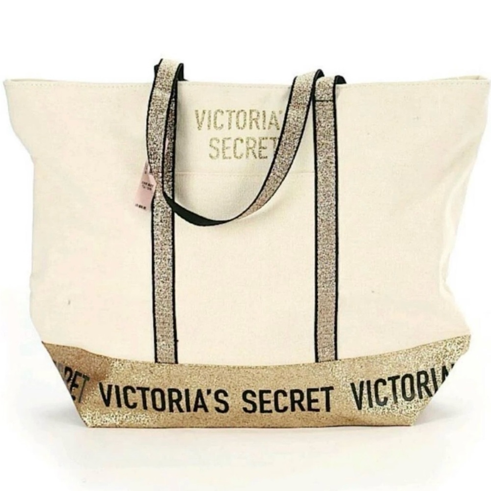NWT Victoria's Secret Gold Glitter Canvas Tote Bag